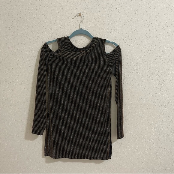 Michael Kors Black and Metallic Stripe Cold Shoulder Long Sleeve Top Blouse - Picture 6 of 13